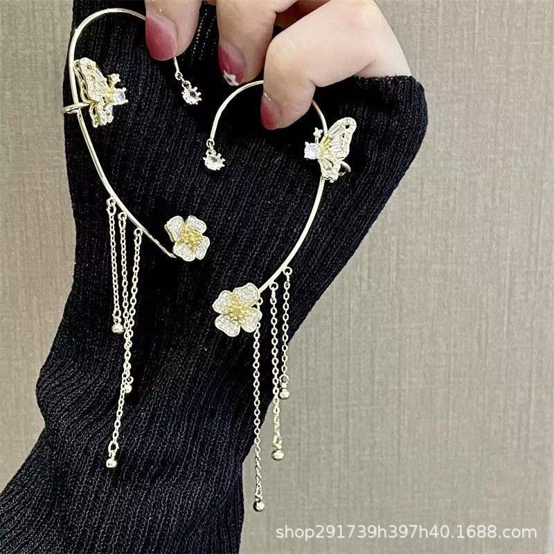 Super fairy Crystal tassel earrings long non-pierced high-grade earrings 2024 new popular niche earrings earrings earrings