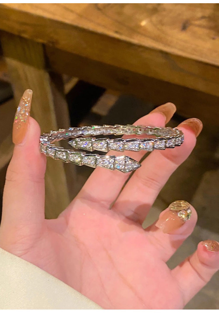South Korea Ins Zircon Flower Leaf Bracelet Fashion Niche Design Sense Bracelet Light Luxury Shining Silver Bracelet suit