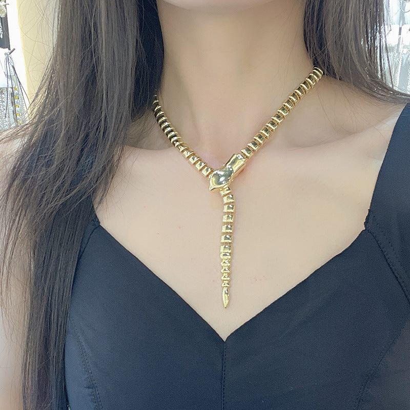 European and American Retro Exaggerated Stylish Snake Bone Snake-Shaped Necklace Accessible Luxury Elegant High-End Celebrity Catwalk Clavicle Chain Necklace