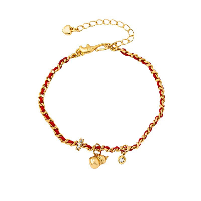 Ancient Sand Gold Bracelet, Light Luxury and High-End Feeling, Gourd Small Red Rope Braided Bracelet Accessories, Female Internet Celebrity Jewelry Wholesale