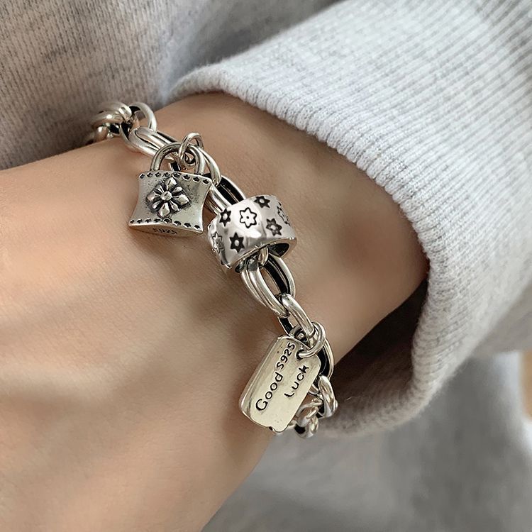 Six-pointed Star Old 925 Sterling Silver Bracelet Women's Autumn and Winter 2025 New Ins Niche Design Cold Style Couple Bracelet