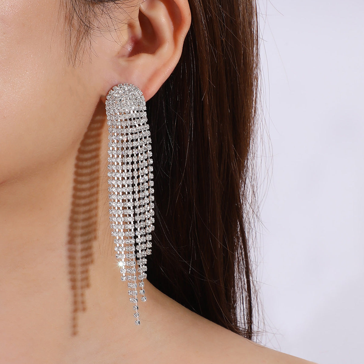 Long Rhinestone Tassel Earrings Simple Tassel Earrings Bridal Wedding Banquet Light Luxury Ladies Earrings European and American Jewelry