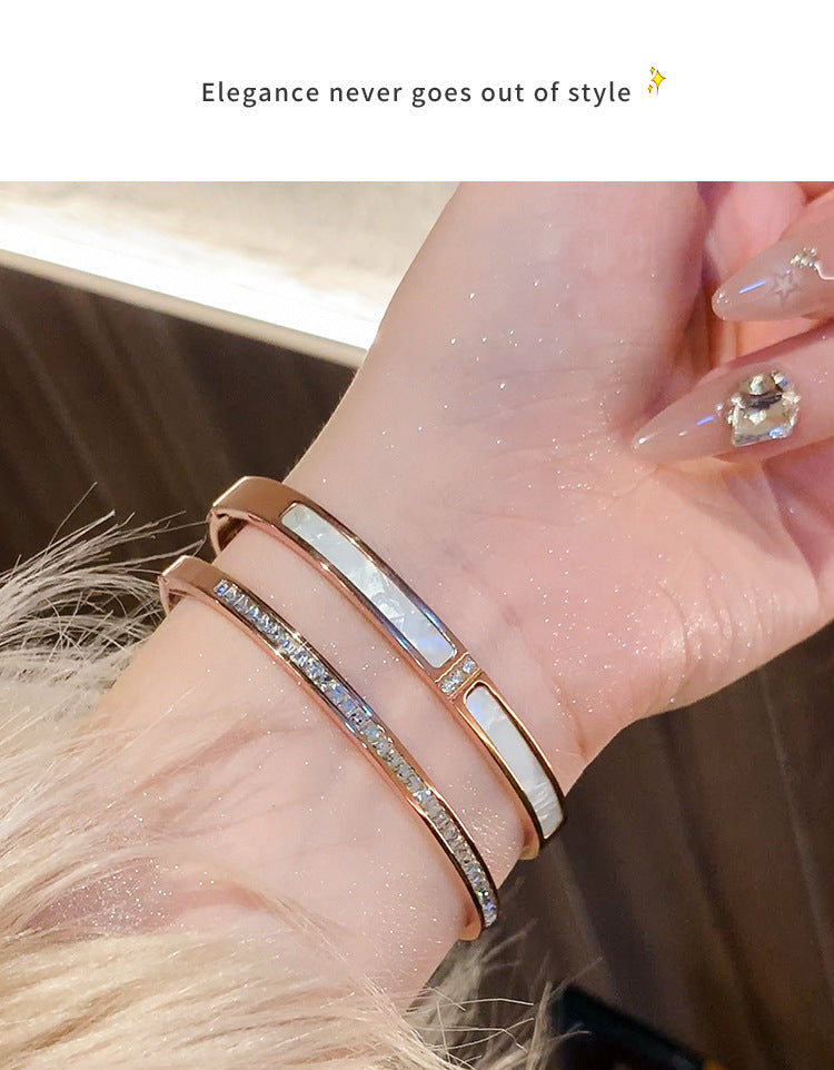 Rose Gold Titanium Steel Bracelet Women's High-end Bracelet Light Luxury Niche Zircon Bracelet Plain Ring Bracelet Hand Jewelry