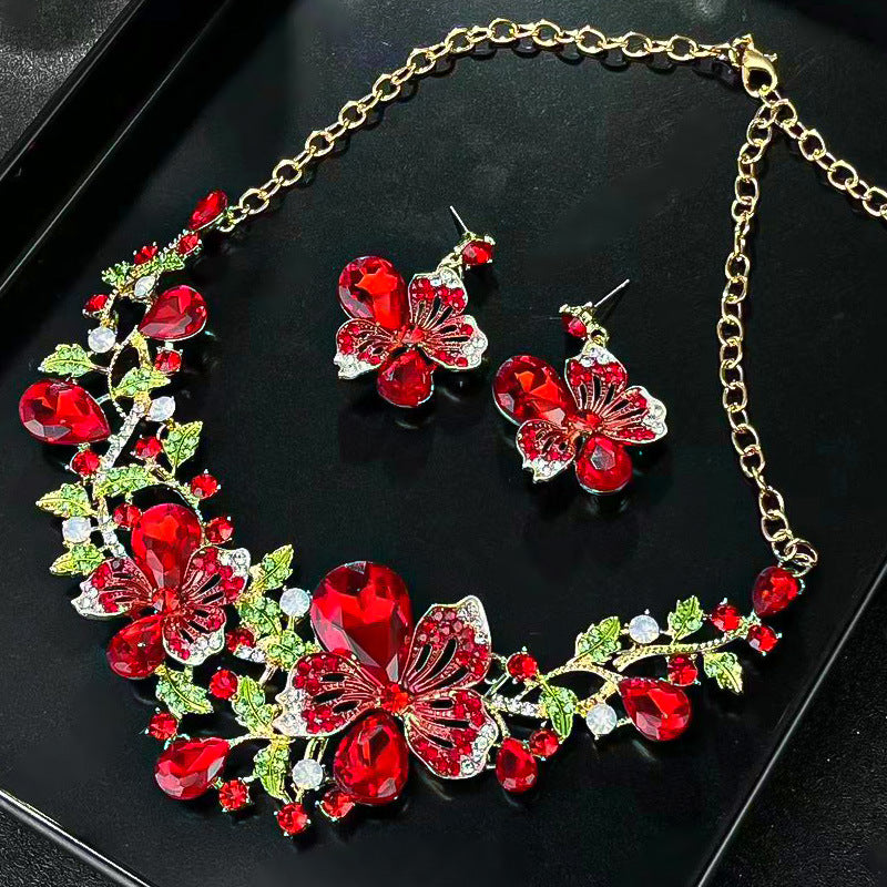 New Cross-border Exaggerated Retro Necklace suit Women Luxury Crystal Banquet Dress Accessories Collarbone Chain Factory Direct Sale