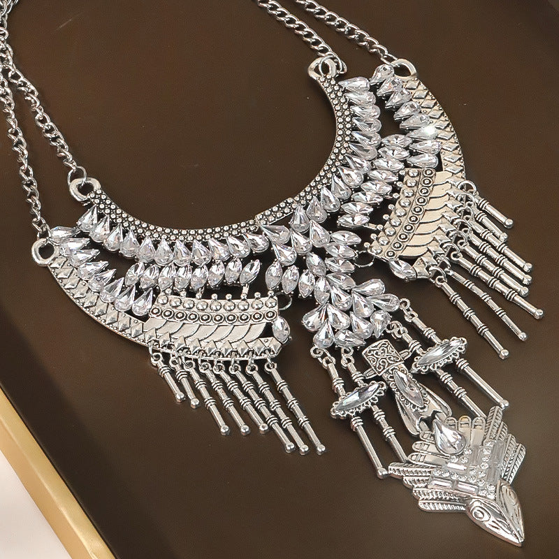 New Cross-border Exaggerated Retro Necklace suit Women Luxury Crystal Banquet Dress Accessories Collarbone Chain Factory Direct Sale