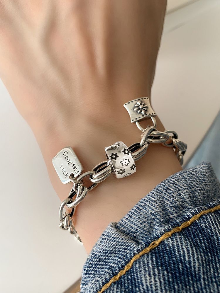 Six-pointed Star Old 925 Sterling Silver Bracelet Women's Autumn and Winter 2025 New Ins Niche Design Cold Style Couple Bracelet