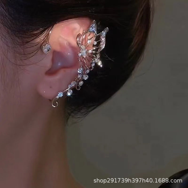 Super fairy Crystal tassel earrings long non-pierced high-grade earrings 2024 new popular niche earrings earrings earrings
