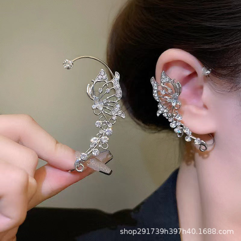 Super fairy Crystal tassel earrings long non-pierced high-grade earrings 2024 new popular niche earrings earrings earrings