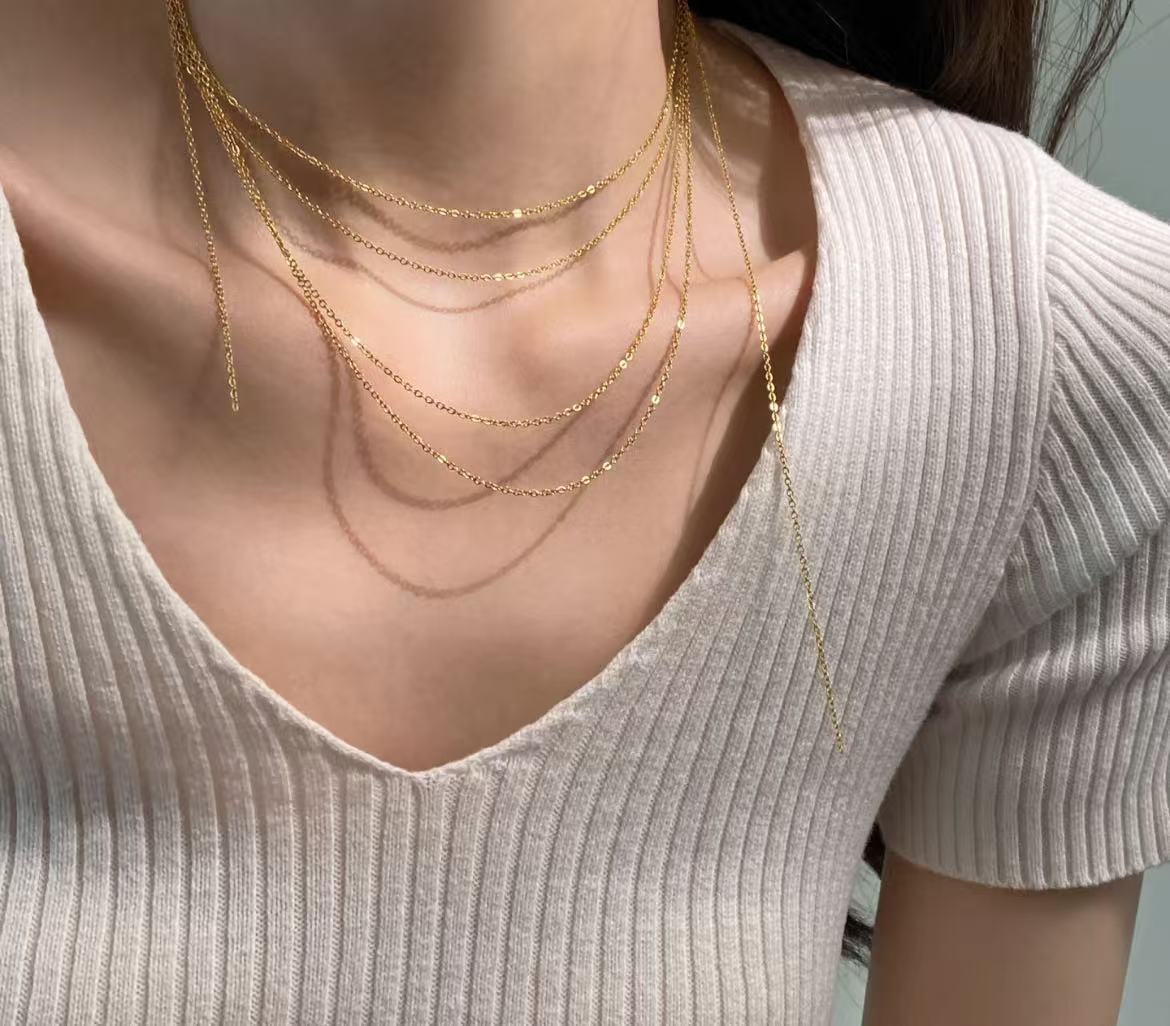 European and American simple versatile thin chain plain chain high temperament necklace clavicle chain women with dress shirt jewelry