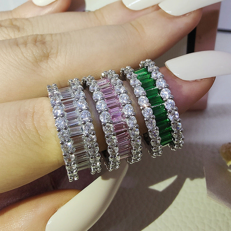 Luxury multi-row 3A zircon micro-inlaid full diamond ring eternal ring jewelry phantom r4575