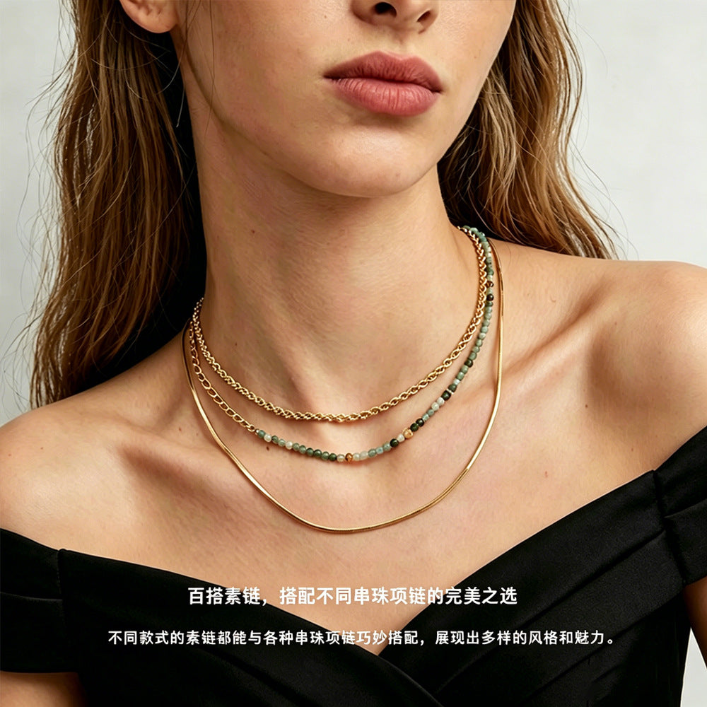 Lishan Versatile Bowknot Accessories Titanium Steel Metal Chain Series Layered Natural Stone Necklace Clavicle Chain for Women