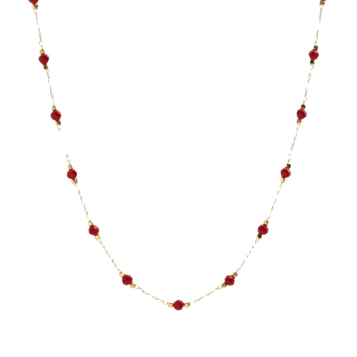 French Retro Interval Red Spinel Beaded Necklace Titanium Steel Electroplated 18K Gold High-grade Women's Clavicle Chain Light Luxury