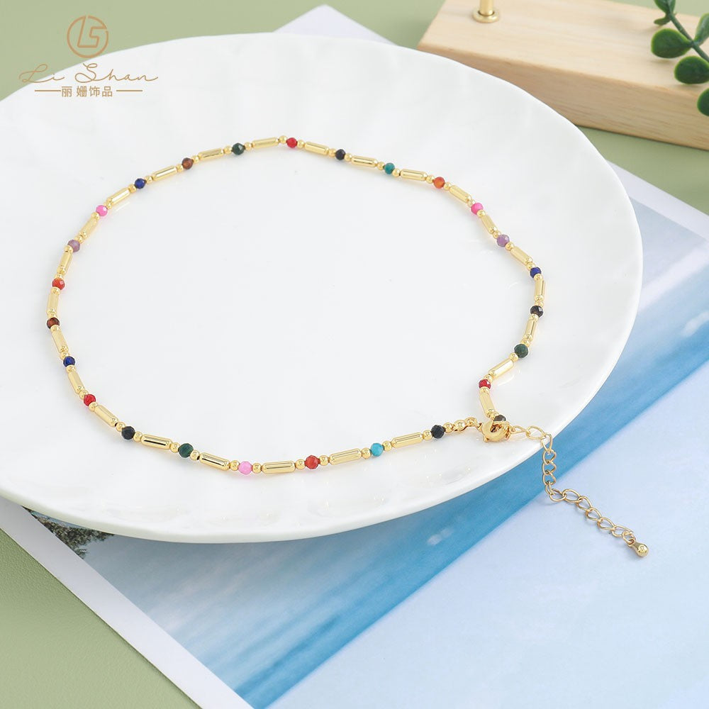 Lishan Versatile Bowknot Accessories Titanium Steel Metal Chain Series Layered Natural Stone Necklace Clavicle Chain for Women
