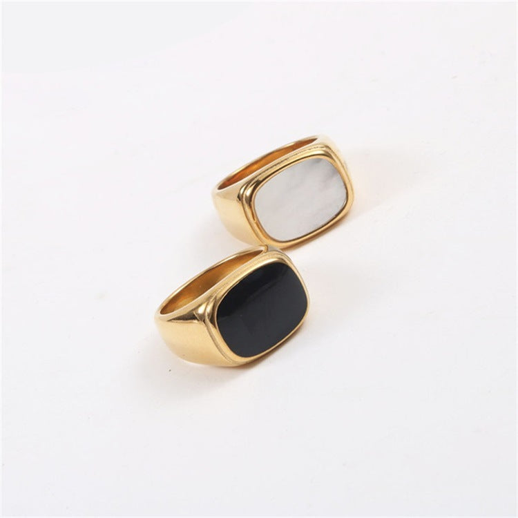 Niche Design Square White Mother-Of-Pearl Ring, Light Luxury Gold-Plated Index Finger Ring, Versatile and High-End Ring for Women