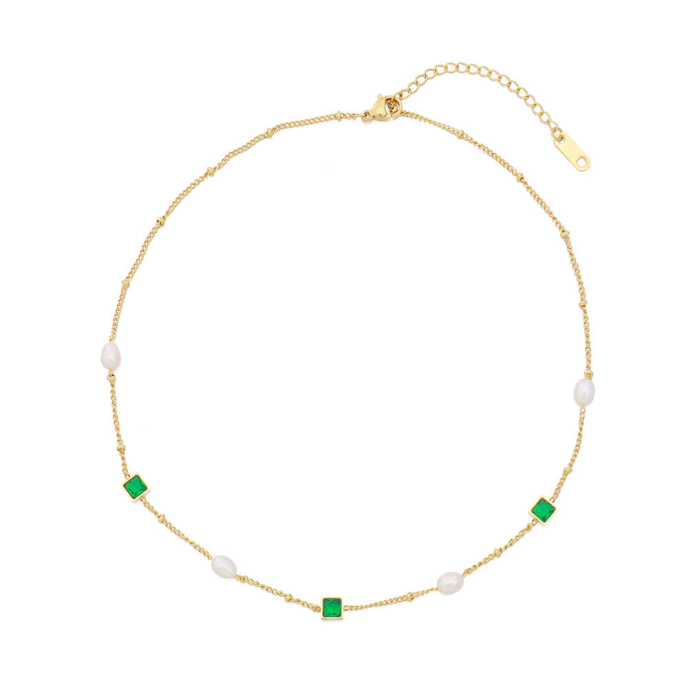 Lishan Versatile Bowknot Accessories Titanium Steel Metal Chain Series Layered Natural Stone Necklace Clavicle Chain for Women