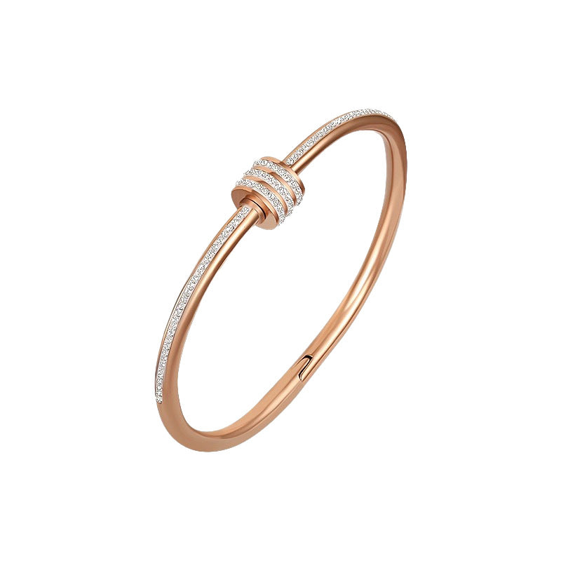 Rose Gold Titanium Steel Bracelet Women's High-end Bracelet Light Luxury Niche Zircon Bracelet Plain Ring Bracelet Hand Jewelry