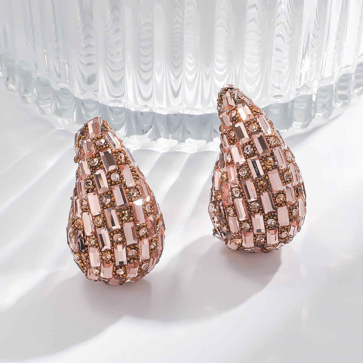 European and American Cross-border New Water Drop Round Stained Glass Full Diamond Light Luxury Earrings Fashion Earrings High-end Earrings for Women