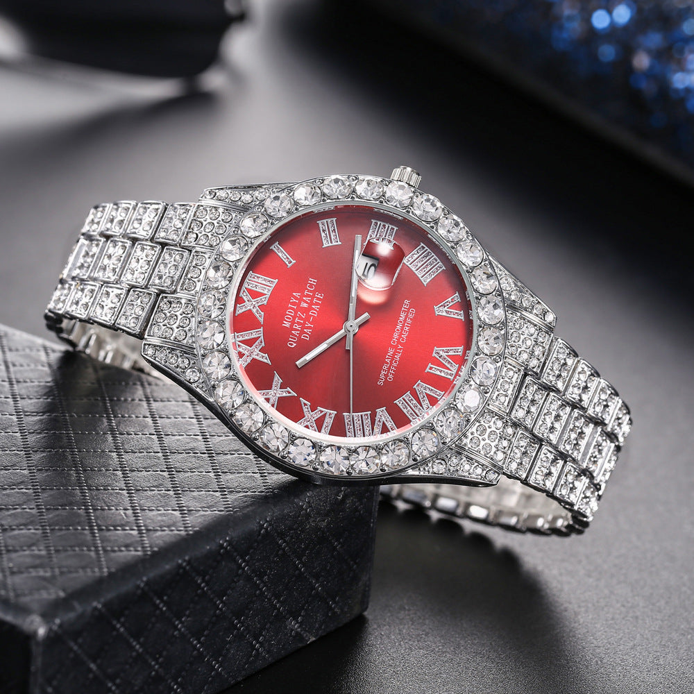 Women's 16-Piece Crystal Watch & Jewelry Set of Various Diamond-Encrusted Watches, Diamond-Shaped Cuban Bracelets and Necklaces