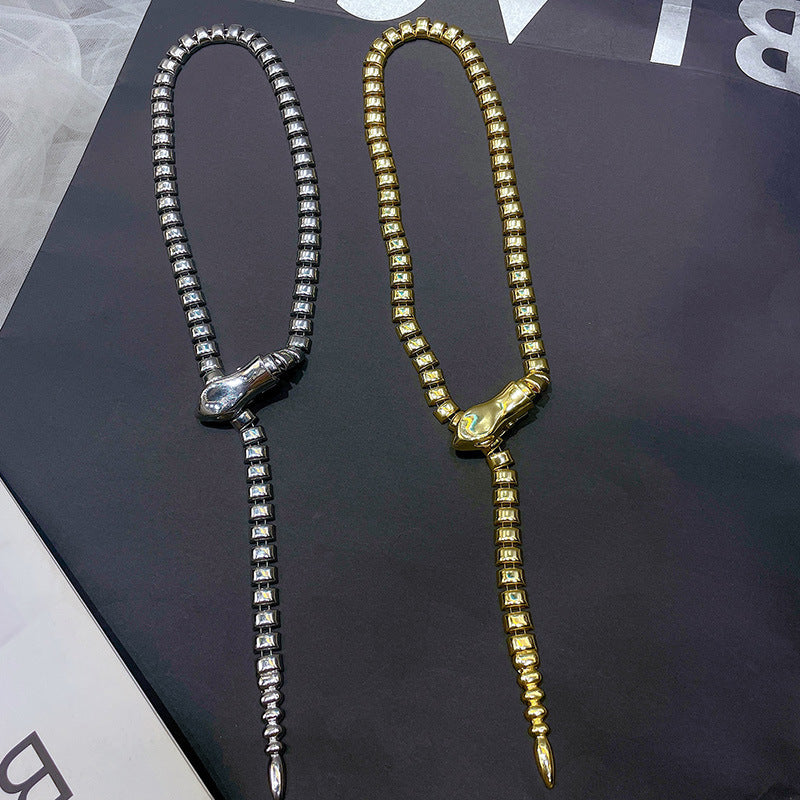 European and American Retro Exaggerated Stylish Snake Bone Snake-Shaped Necklace Accessible Luxury Elegant High-End Celebrity Catwalk Clavicle Chain Necklace