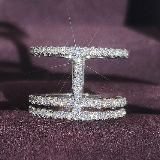 Amazon Supply Hot Selling Creative Irregular Geometric Hollow Women's Aaa Zircon Ring in stock R4875