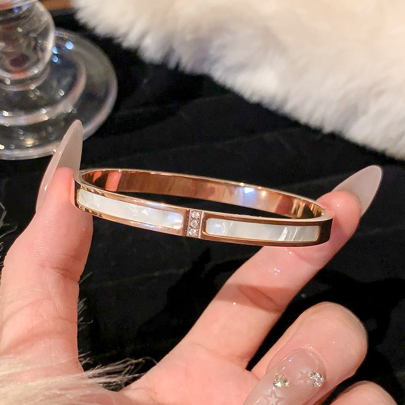 Rose Gold Titanium Steel Bracelet Women's High-end Bracelet Light Luxury Niche Zircon Bracelet Plain Ring Bracelet Hand Jewelry
