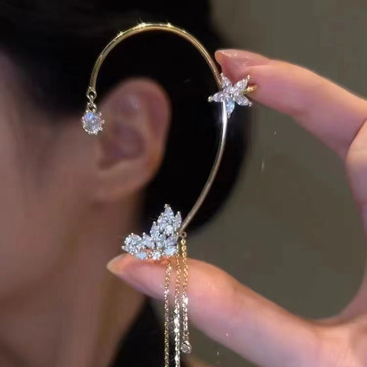 Super fairy Crystal tassel earrings long non-pierced high-grade earrings 2024 new popular niche earrings earrings earrings