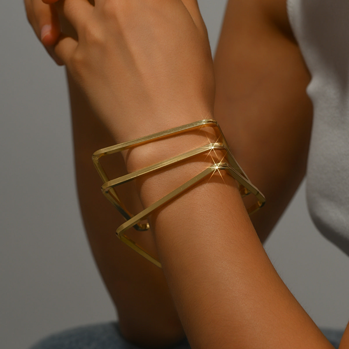 3-Piece Set of European and American Fashion Simple Stylish Generous Elegant Line Square Metal Bracelet Female Wholesale