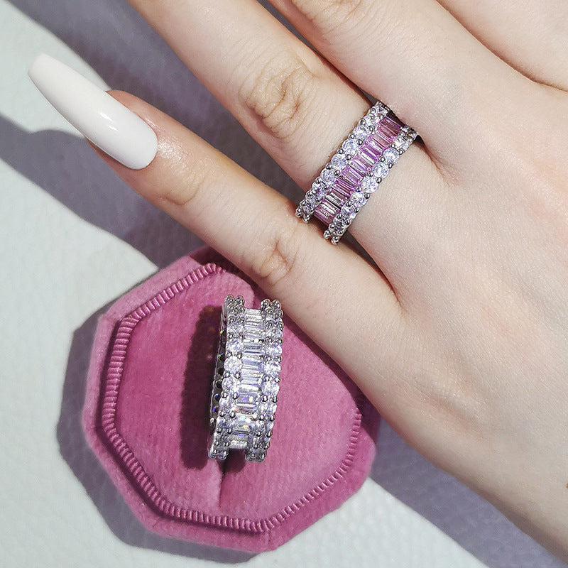 Luxury multi-row 3A zircon micro-inlaid full diamond ring eternal ring jewelry phantom r4575