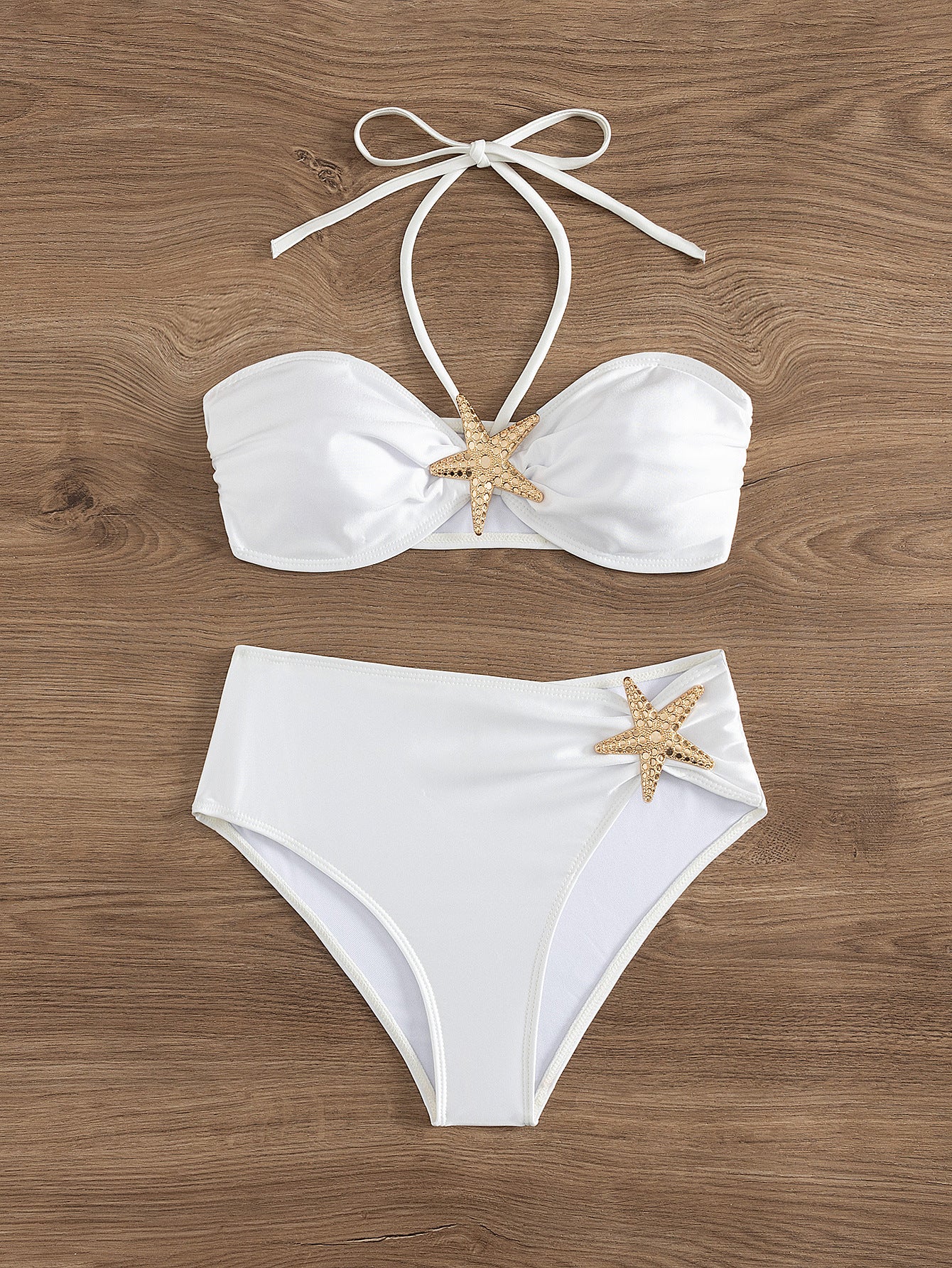 2025 New European and American Women's Swimwear Solid Color Starfish Sexy Bikini Lace-up Tube Top High Waist Foreign Trade Swimwear