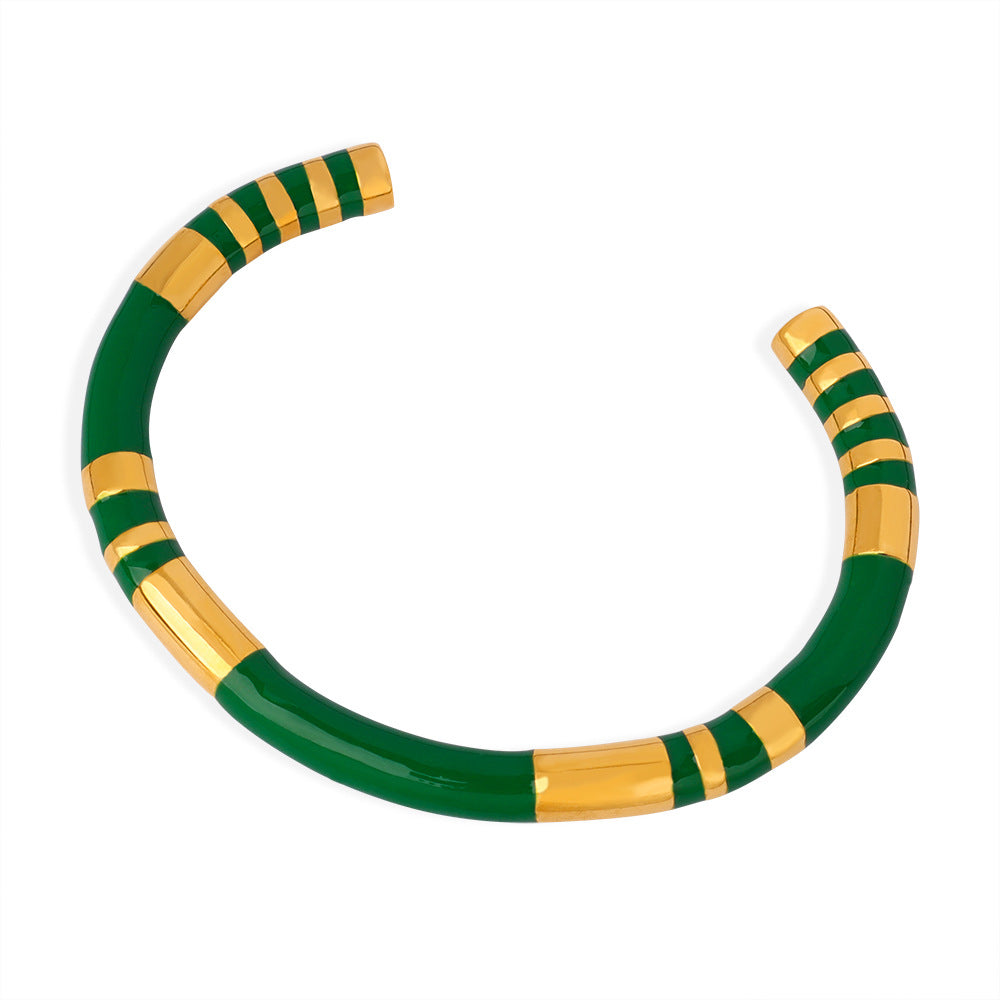 French Retro Bracelet Niche Design Personalized Wind Weight Glaze Bracelet Open Contrast Color Bamboo Gold-plated Bracelet for Women