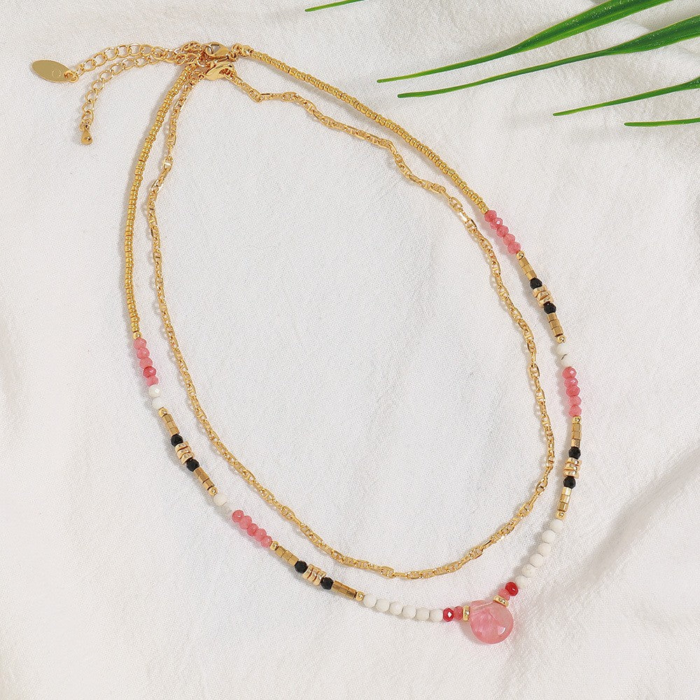 Lishan Versatile Bowknot Accessories Titanium Steel Metal Chain Series Layered Natural Stone Necklace Clavicle Chain for Women