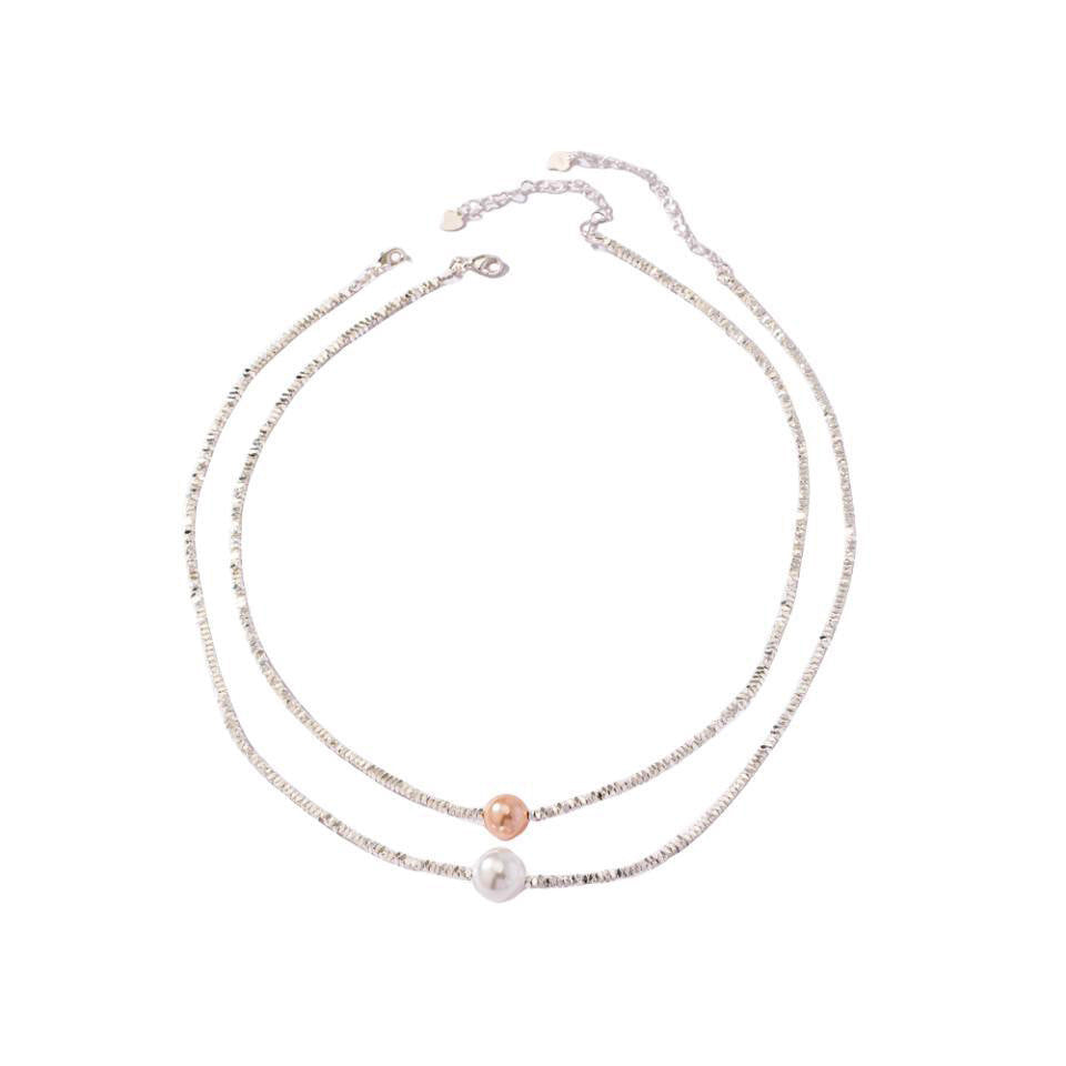 Light Luxury Women's Broken Silver Several Two Shijia Crystal Pearl Passepartout Clavicle Chain Niche Design Ins Trendy New All-Match