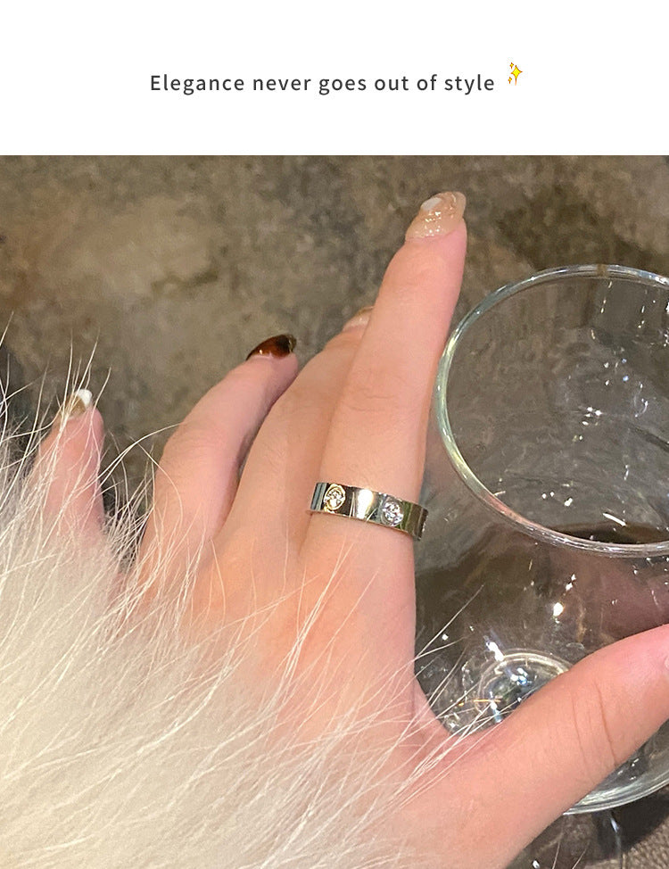 Six-Diamond Zircon Titanium Steel Ring for Women Stainless Steel Plain Ring for Women Accessible Luxury High-End Couple Ring Index Finger Ring