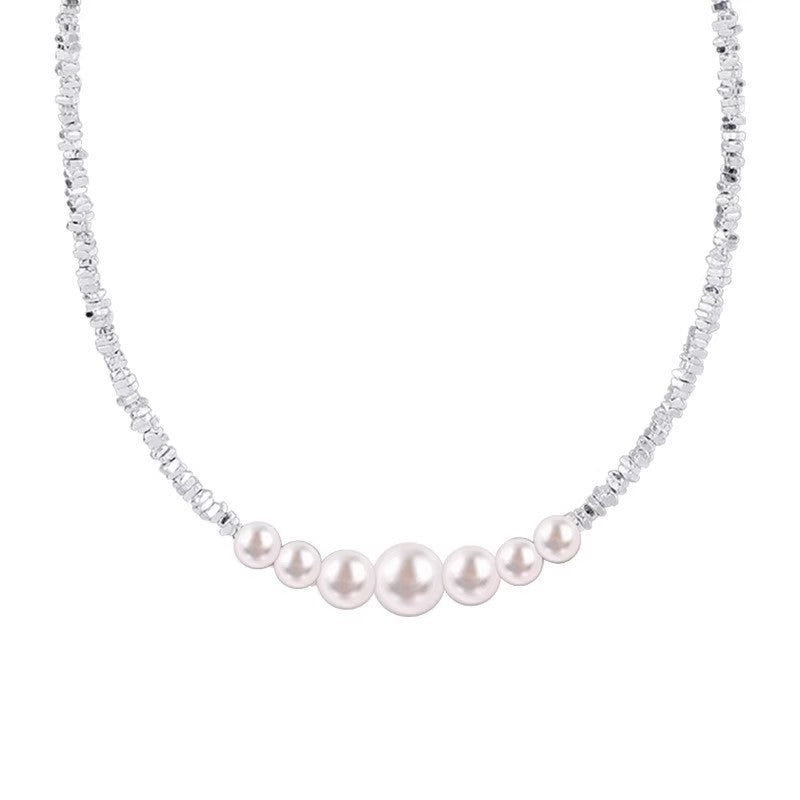 Broken Silver Pearl Necklace Women's Popular Accessible Luxury Niche Versatile Jewelry Design Clavicle Chain High-End Neck Necklace Accessories