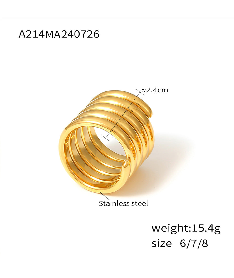 Baroque cross-border new geometric multi-layer winding wide version ring stainless steel plated 18k gold light luxury texture ring