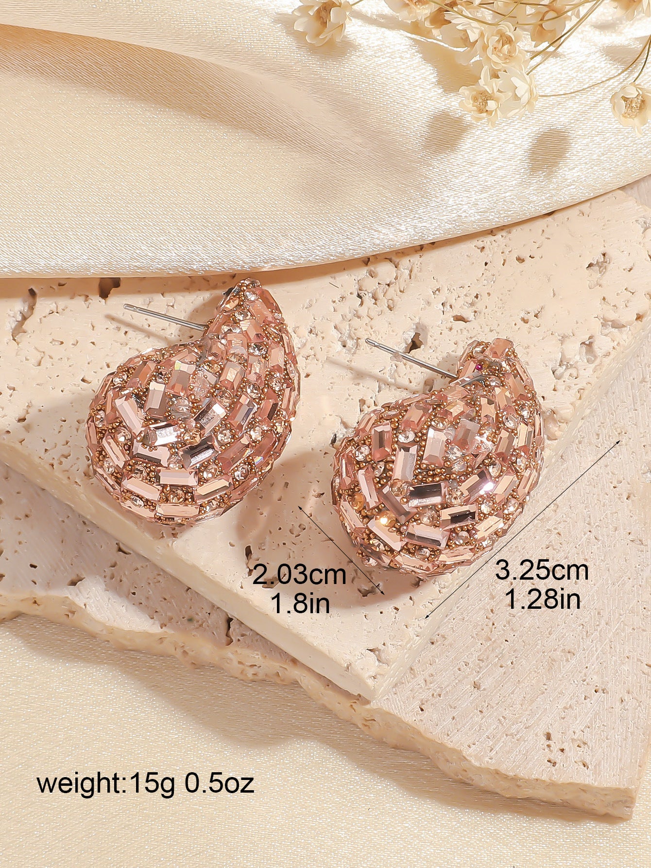 European and American Cross-border New Water Drop Round Stained Glass Full Diamond Light Luxury Earrings Fashion Earrings High-end Earrings for Women