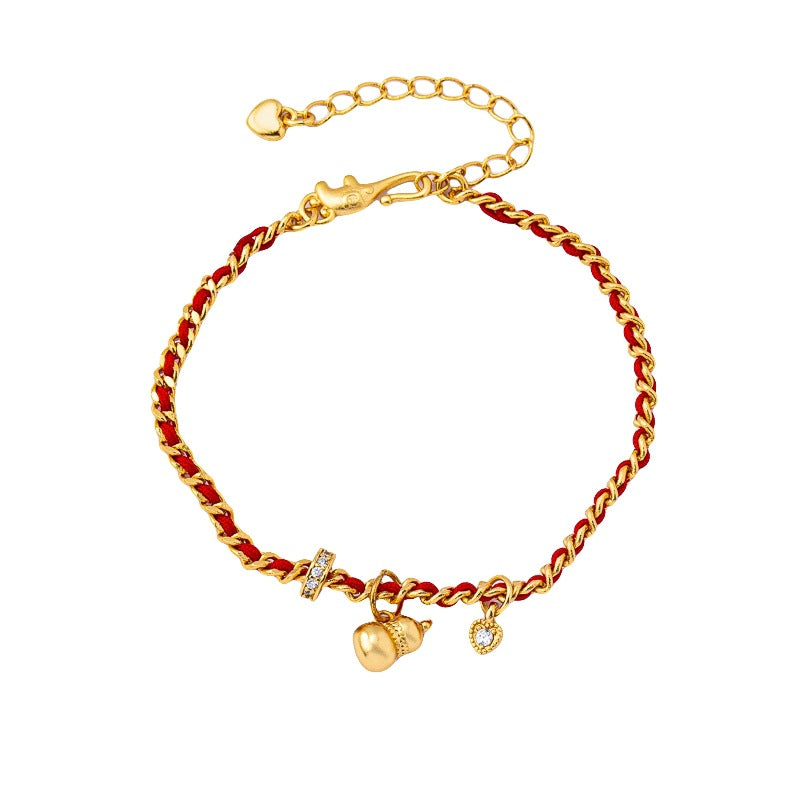 Ancient Sand Gold Bracelet, Light Luxury and High-End Feeling, Gourd Small Red Rope Braided Bracelet Accessories, Female Internet Celebrity Jewelry Wholesale