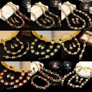 New Cross-border Exaggerated Retro Necklace suit Women Luxury Crystal Banquet Dress Accessories Collarbone Chain Factory Direct Sale