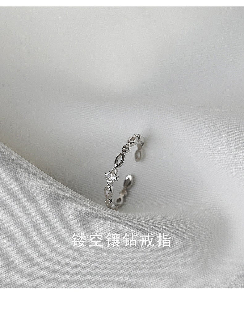 925 Silver Plated Fashion Distinctive Ring Women's Light Luxury Ins Simple Niche Design Ring Adjustable Opening of Index Finger