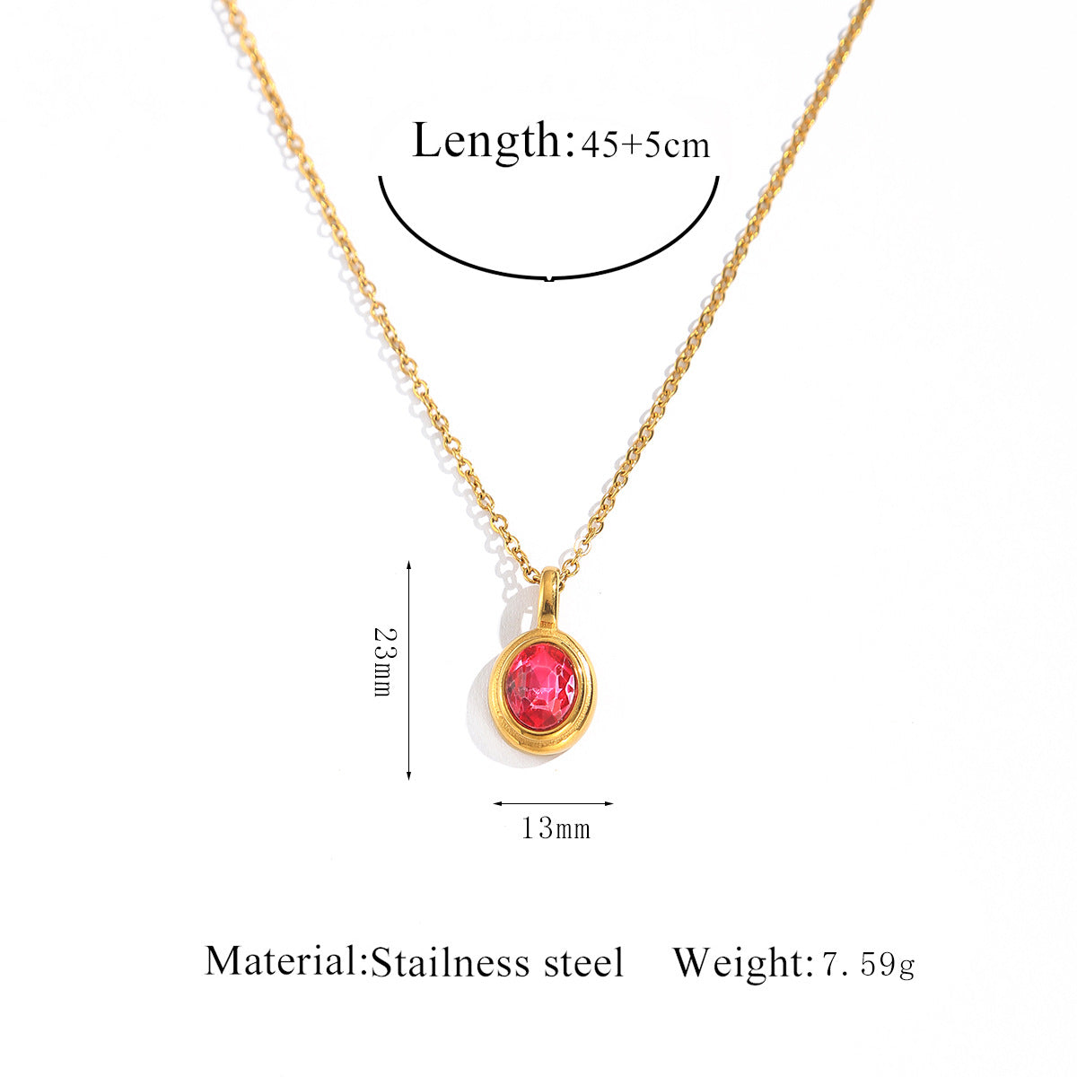 Stainless Steel French Style Ins Style Retro Oval Gem Necklace Women's Titanium Steel Light Luxury Niche Design Clavicle Chain