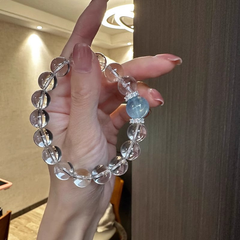 Natural Aquamarine White Crystal Bracelet for Women, New Hot Style, Light Luxury, Niche and High-End, Valentine's Day Gift for Girlfriend