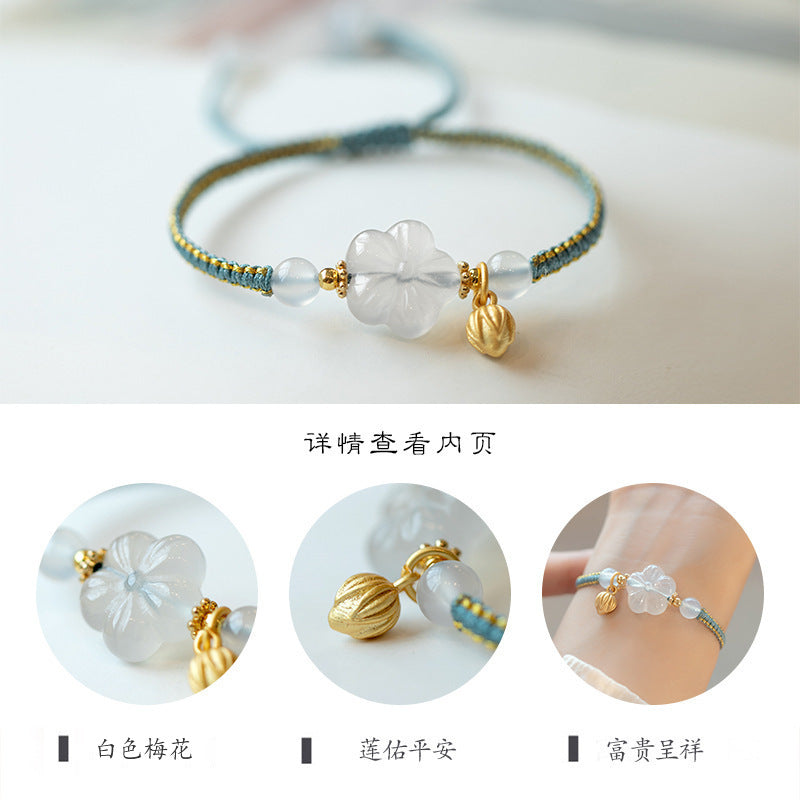 New Chinese Style Design Sense Plum Blossom Woven Bracelet Women's Chinese Style Adjustable Woven Hand Rope Gift Hand Woven Rope