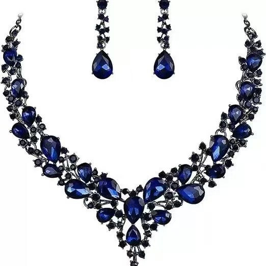 Amazon Cross-Border New European and American Light Luxury Necklace Earrings Wedding Jewelry Set Banquet Rhinestone Women's Jewelry