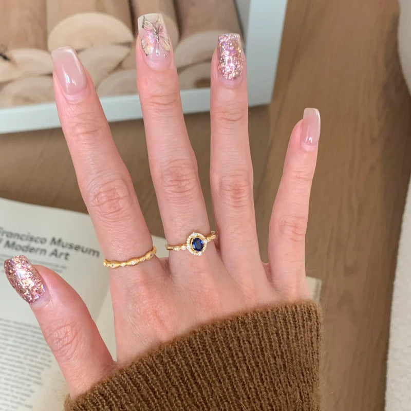 Niche Exquisite Royal Blue Zircon Ring Women's Fashion Distinctive Light Luxury All-match High-end Sense Stacked Open Finger Ring