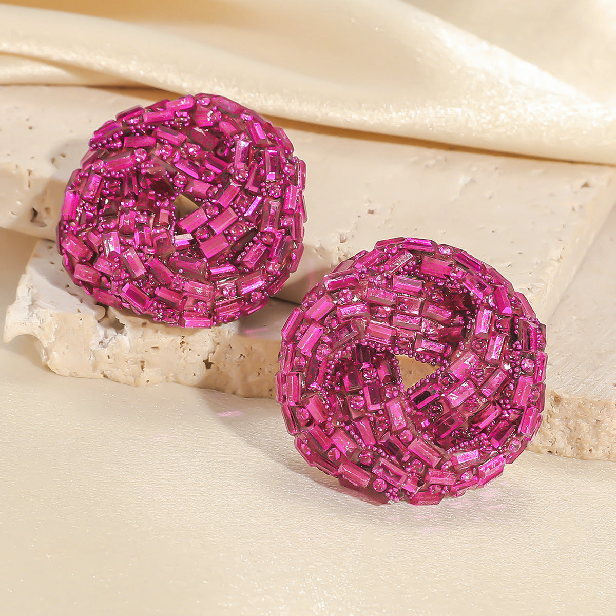 European and American Cross-border New Water Drop Round Stained Glass Full Diamond Light Luxury Earrings Fashion Earrings High-end Earrings for Women