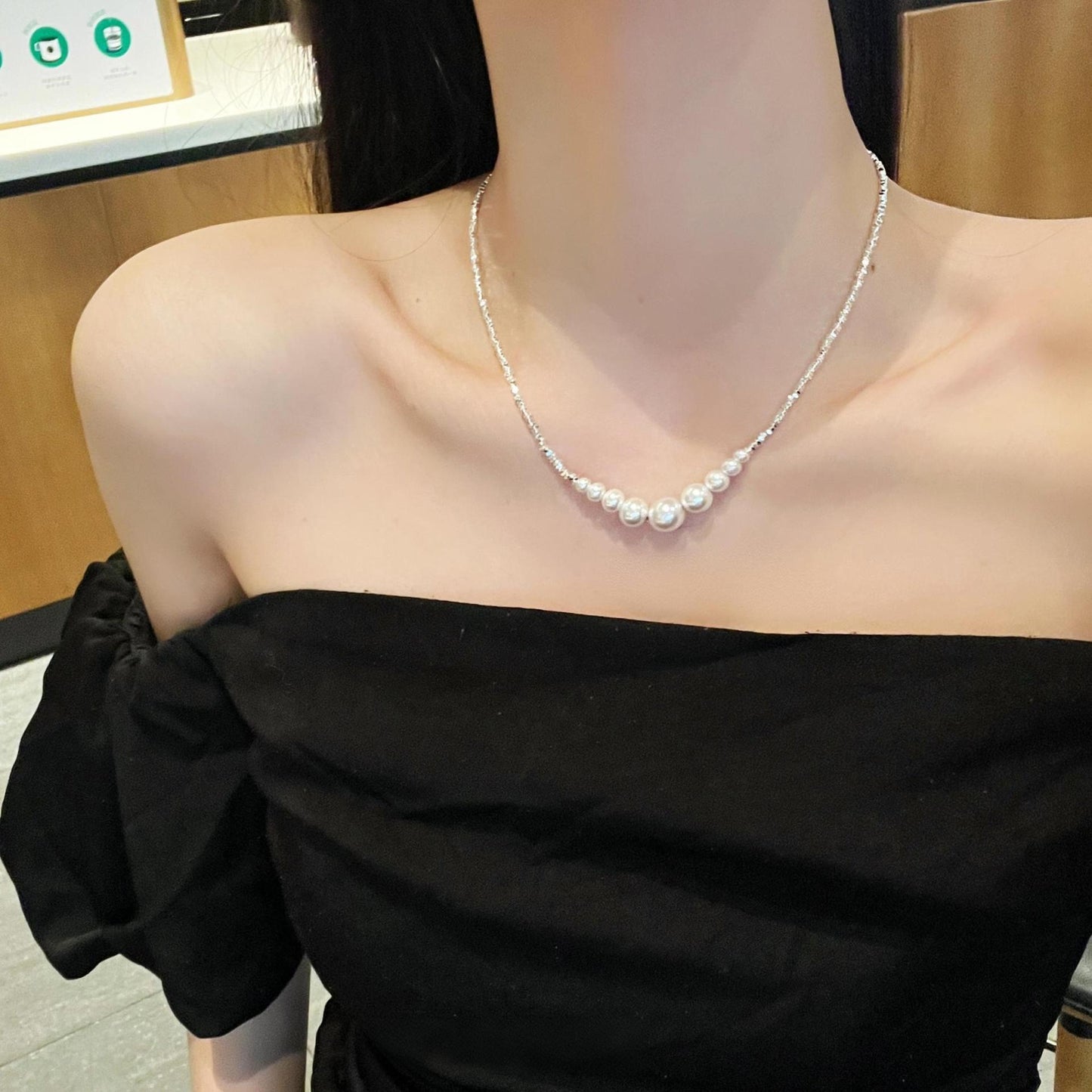 Broken Silver Pearl Necklace Women's Popular Accessible Luxury Niche Versatile Jewelry Design Clavicle Chain High-End Neck Necklace Accessories