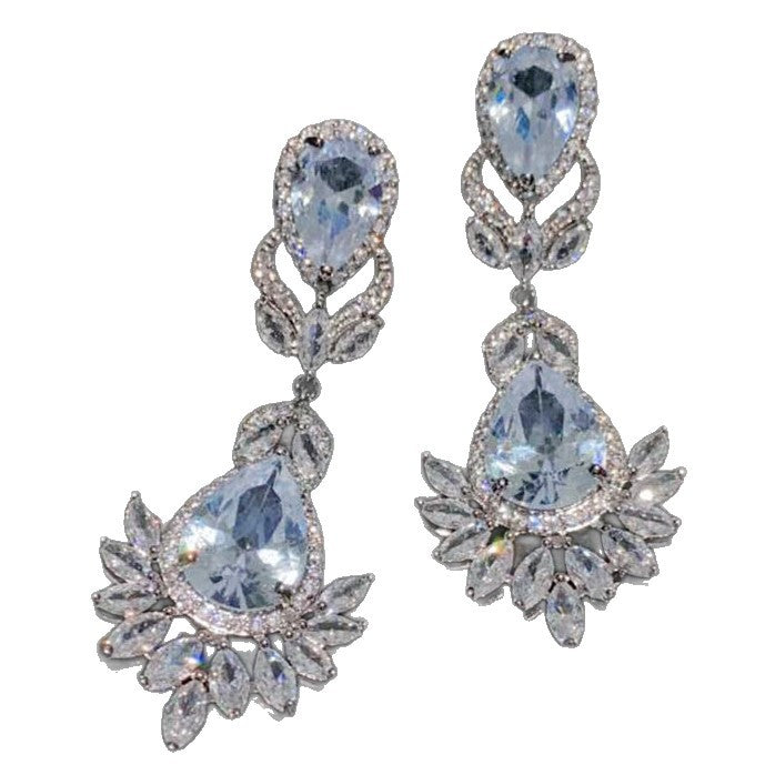 European and American Style Ins Retro Water Drop Zircon Earrings High-End Tassel Ear Clip Long Luxury Earrings Cross-Border Hot Style