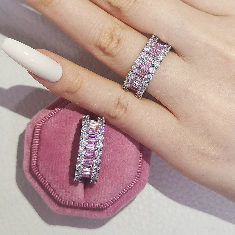 Luxury multi-row 3A zircon micro-inlaid full diamond ring eternal ring jewelry phantom r4575