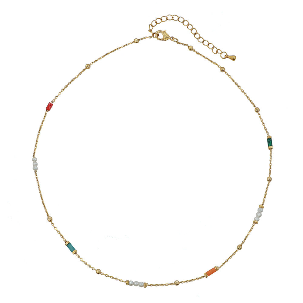 Lishan Versatile Bowknot Accessories Titanium Steel Metal Chain Series Layered Natural Stone Necklace Clavicle Chain for Women