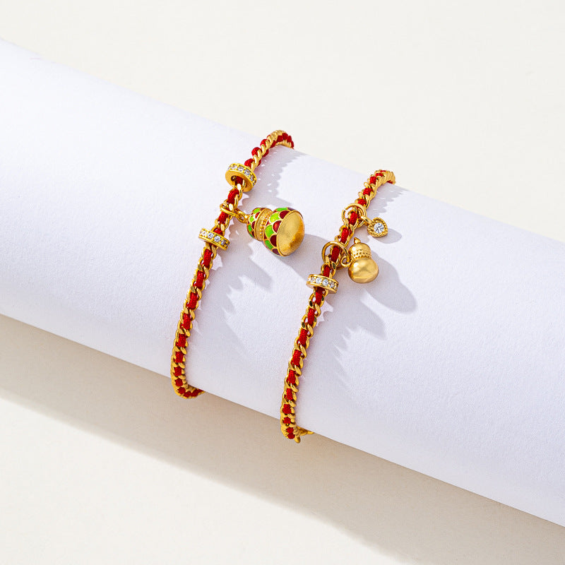 Ancient Sand Gold Bracelet, Light Luxury and High-End Feeling, Gourd Small Red Rope Braided Bracelet Accessories, Female Internet Celebrity Jewelry Wholesale